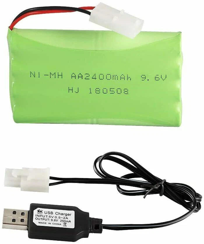 2400mAh 9.6V KET 2P Plug Ni-MH AA Battery with USB charger Cable for RC Car Boat Battery