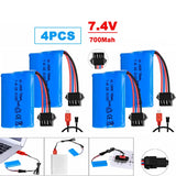 4Packs 7.4V 700Mah Li-ion Battery SM-4P plug USB Charger for RC Boat UDI902 2.4G