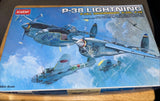 1/48 P-38 Lightning model aircraft kit box with blue droopsnoot artwork