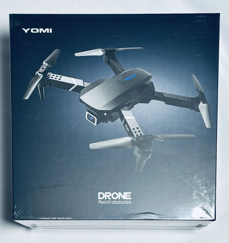 YOMI obstacle-avoidance drone retail box with quadcopter illustration