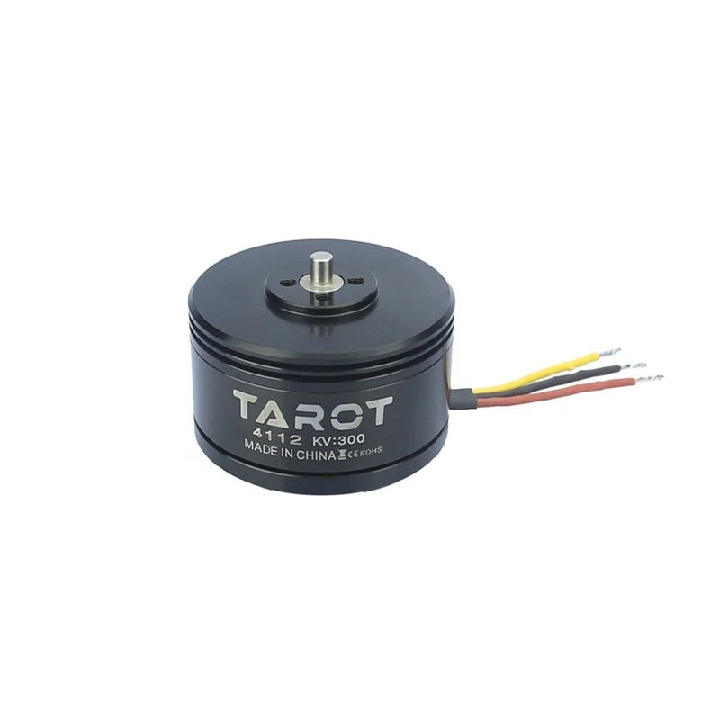 Black Tarot brushless motor with shaft and three-wire lead, 300KV label