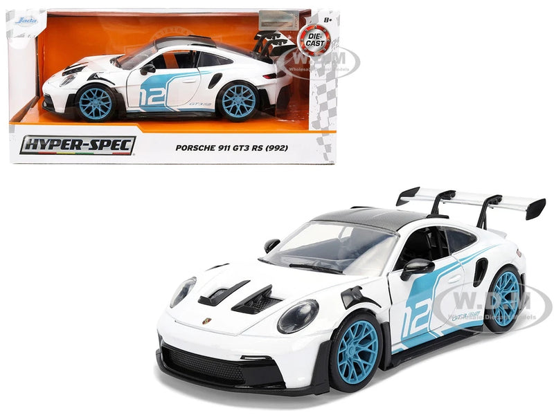 PORSCHE 911 GT3 RS (992) #12 WHITE 1/24 DIECAST MODEL CAR BY JADA 36494