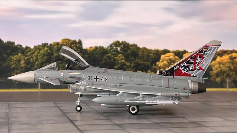 HOBBYMASTER Eurofighter EF-2000 model aircraft, gray with red tail artwork