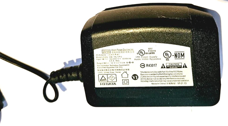 IO Data A/C Adapter WB-18L 12FU 12 V 1.5 A Output