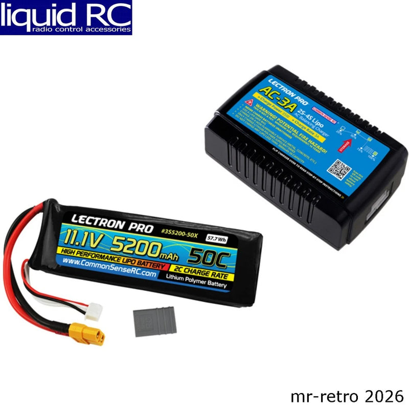 Common Sense RC PP-032 AC-3A Charger + 1 x 11.1V 5200mah 50C w/ XT60 Battery