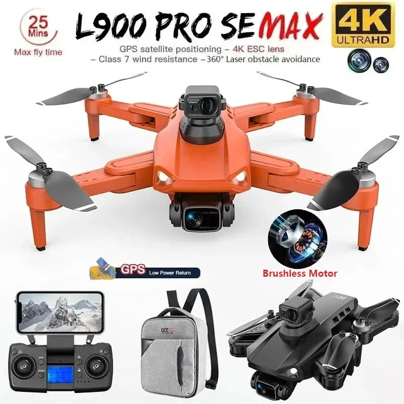 Orange GPS quadcopter drone with 4K camera and dual propellers, front view