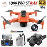 Orange GPS quadcopter drone with 4K camera and dual propellers, front view