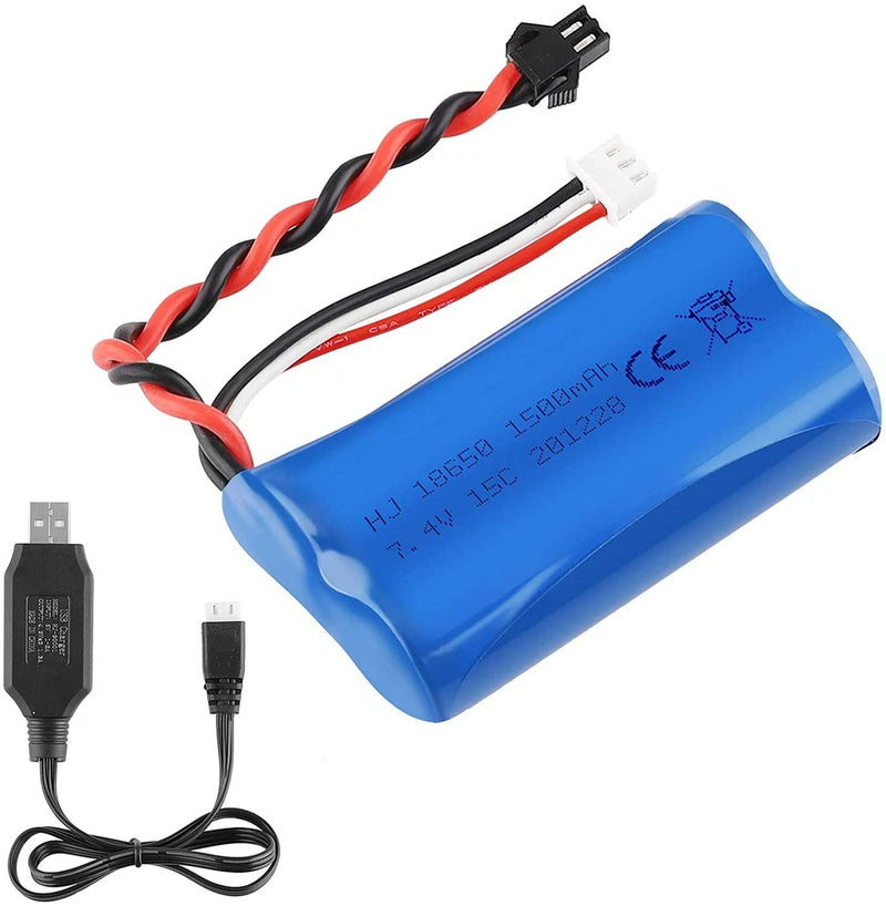7.4V 1500mAh LiPo Battery 15C SM 2 Pin Connector with USB Cable for RC Car Boat