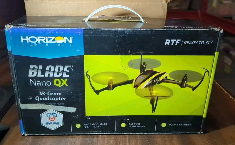 Ready-to-fly quadcopter drone box, neon green and black