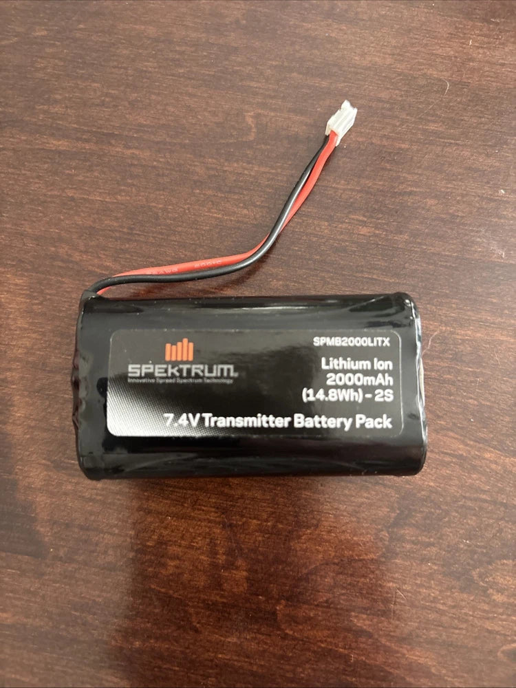 7.4V 2S Li-ion RC transmitter battery pack with wired connector, Spektrum