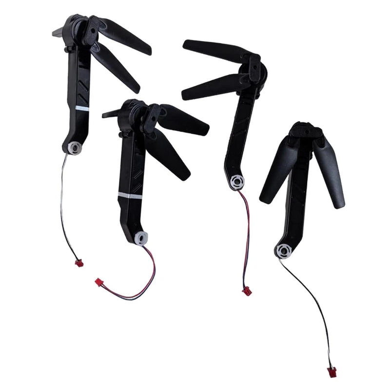 RC quadcopter motor arm set with four black prop guards and wiring leads