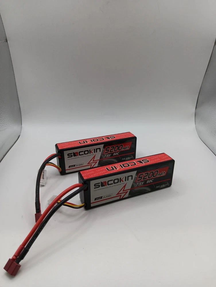 2S LiPo battery pack with hard case, two units, T-plug and red/black leads