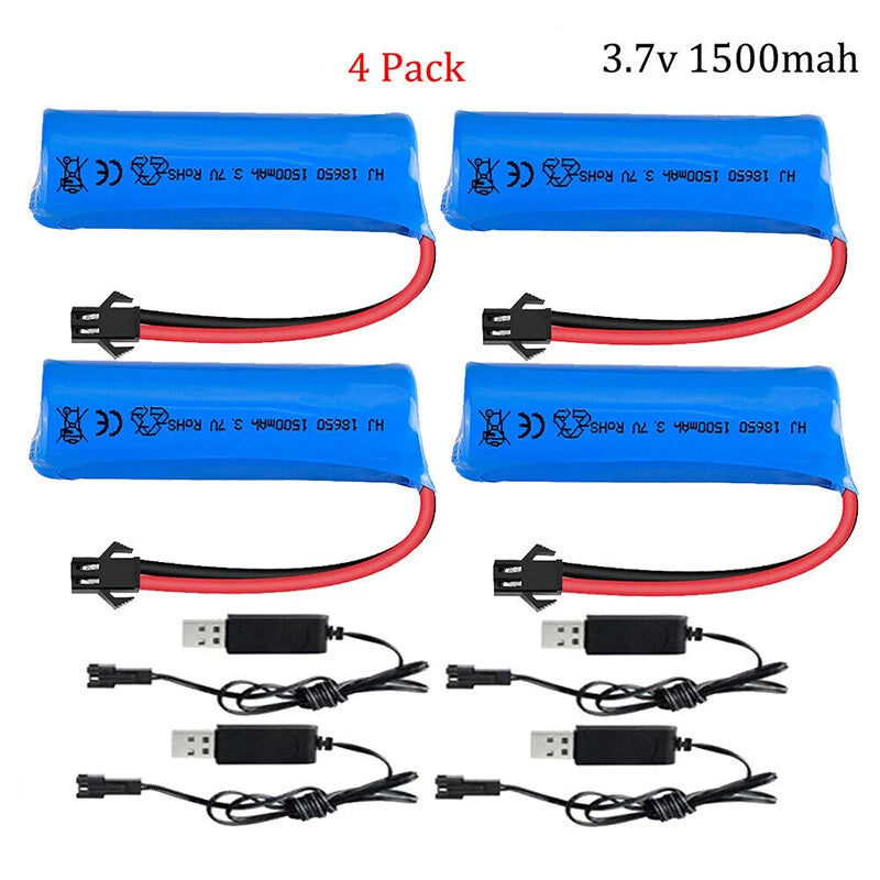 4Pcs 3.7V 1500mAh RC NiCd SM 2Pin Plug  Rechargeable Battery + USB Charger Cable