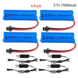 4Pcs 3.7V 1500mAh RC NiCd SM 2Pin Plug  Rechargeable Battery + USB Charger Cable