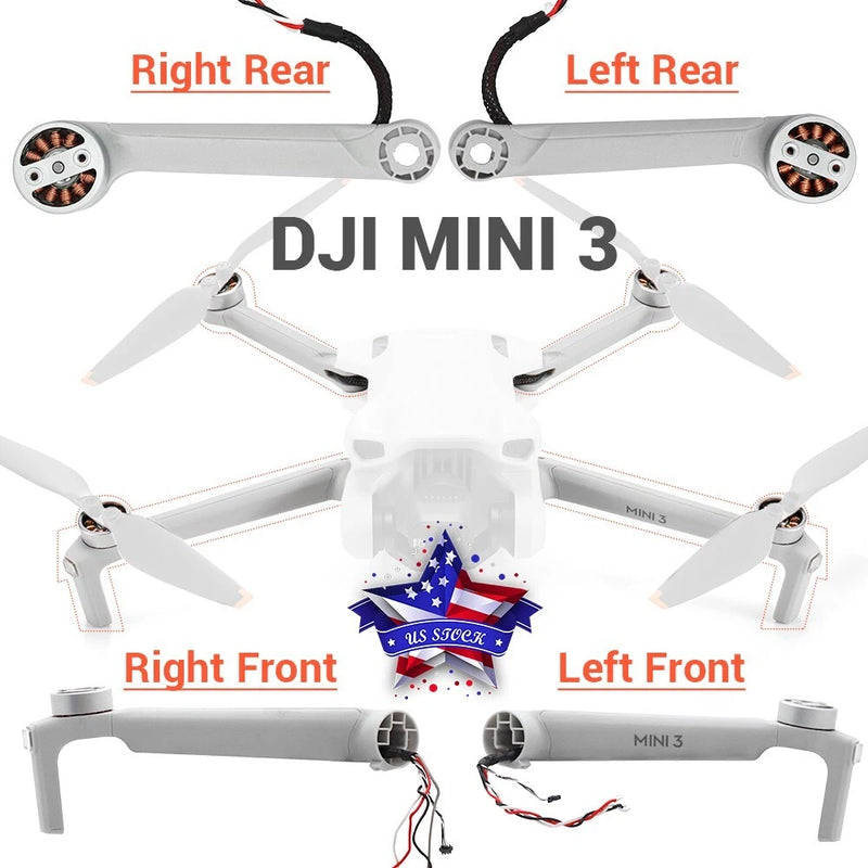 DJI Mini 3 drone arm shell cover motor case set with wiring, white arm parts