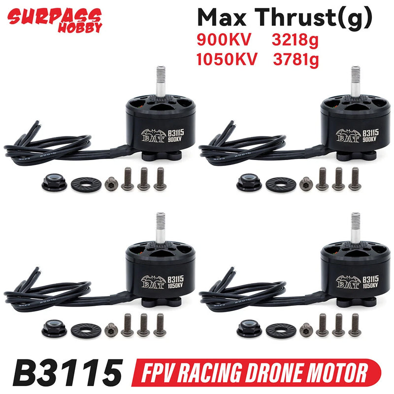 Brushless FPV drone outrunner motor kit with four motors, wires, and mounting screws