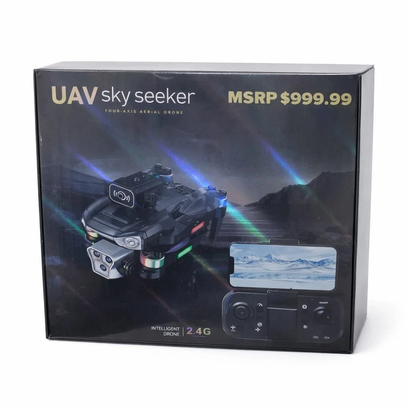 UAV Sky Seeker drone retail box with 2.4G controller and FPV WiFi illustration