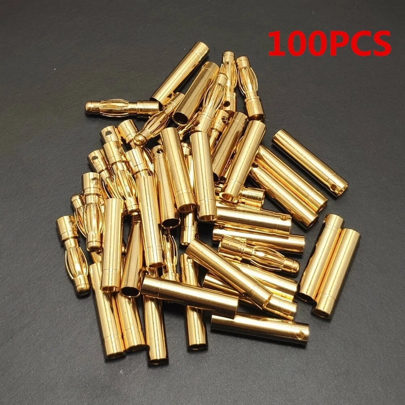 Gold 4mm banana bullet connectors, 100pcs RC plug pin set