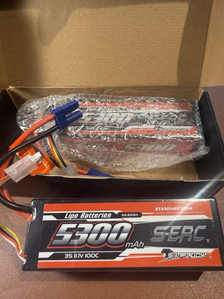 SUNPADOW S-ERC 3S Lipo Battery 11.1V 5300mAh 100C Hard Case EC5 RC Car 2-Pack Battery