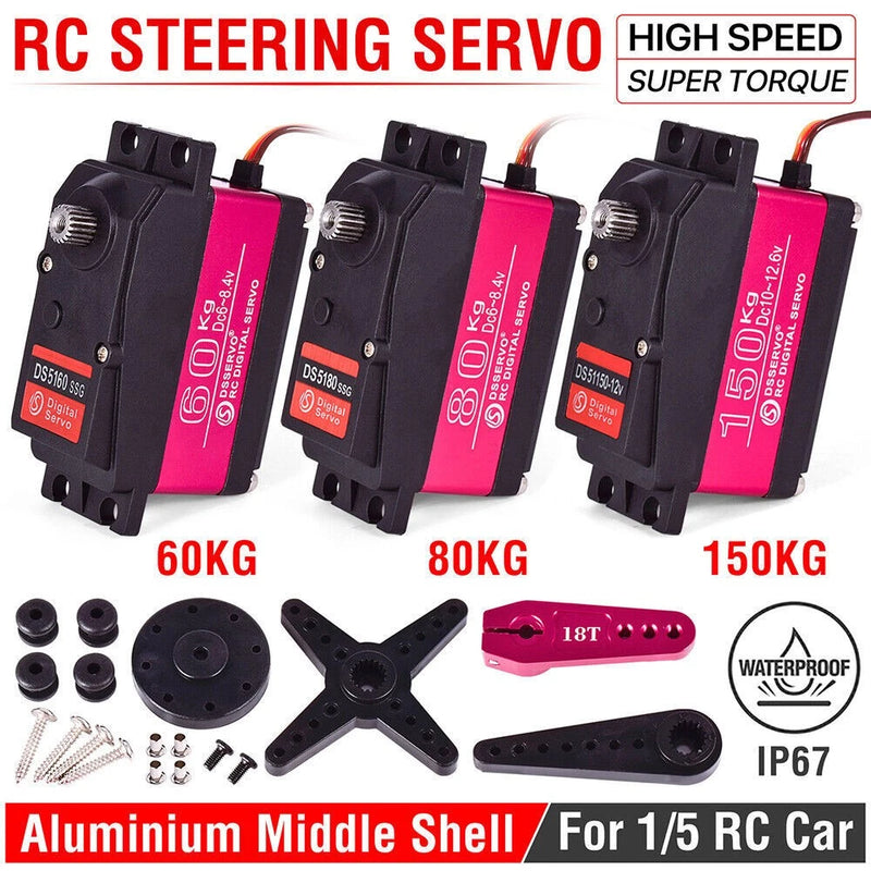 60KG/80KG/150KG High Torque Digital Servo for 1/5 1/6 RC Car Truck Baja Steering