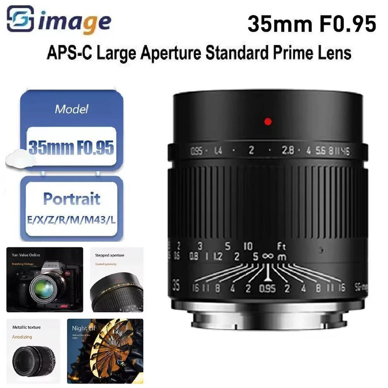 SGimage 35mm F0.95 APS-C MF Prime Lens For Canon Sony Fuji Nikon M4/3 L Mount