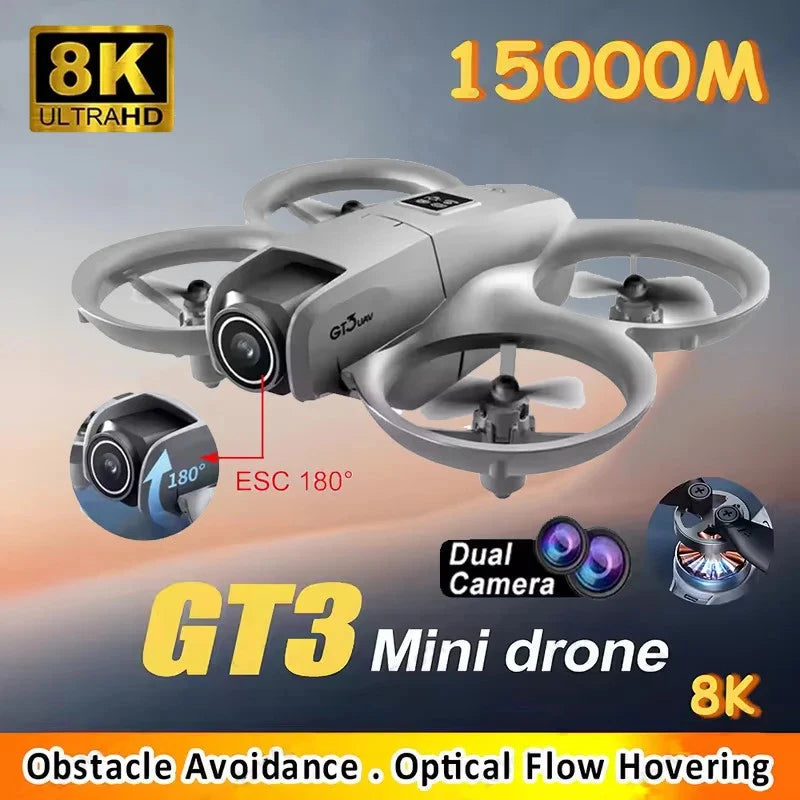 Mini white quadcopter drone with LED lights and dual camera.