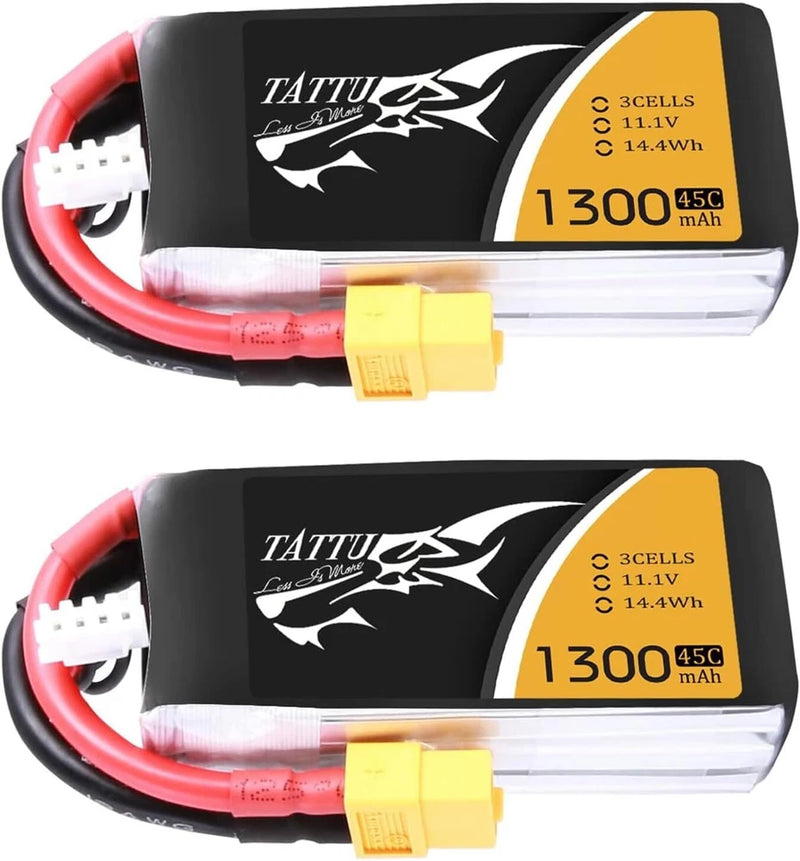 2X Tattu 1300mAh 45C 11.1V 3S LiPo Battery with XT60 Plug For FLIP FPV 250S MINI Battery