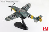 1/48 scale WWII fighter aircraft model on stand, grey camouflage with cross markings