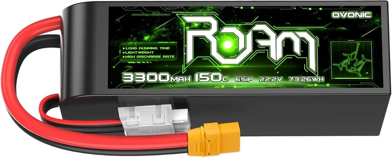 RC lipo battery pack with XT90 plug, red/black leads, and label display, 3300mAh