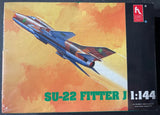 Scale model kit box for SU-22 Fitter J 1:144 fighter jet, blue
