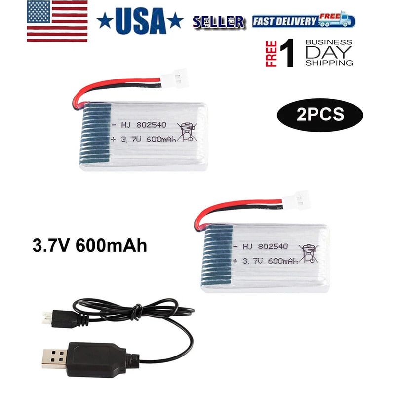 2x Lipo battery 3.7V 600mAh 25C XH2.54 Plug +USB Charger For RC Quadcopter Drone
