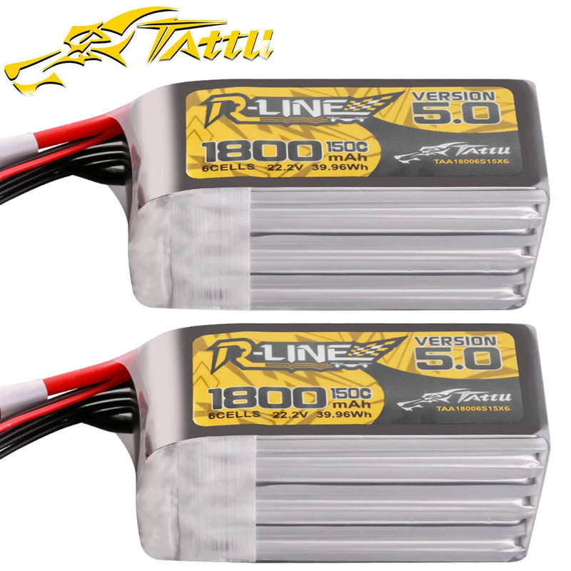 2X Tattu R-Line Version 5.0 1800mAh 150C 22.2V 6S Lipo Battery XT60 Plug For FPV
