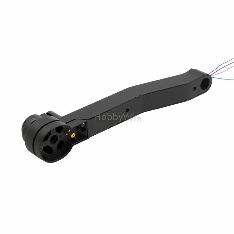 Black RC quadcopter rear motor arm with circular connector and attached wires