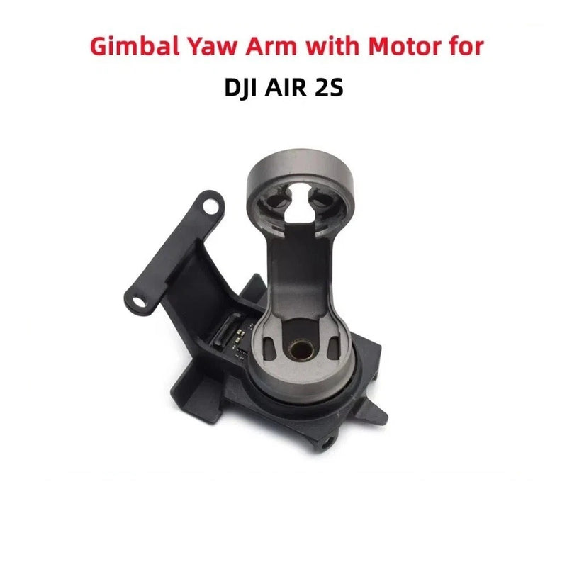 Camera gimbal yaw arm with motor bracket, black and silver metal parts