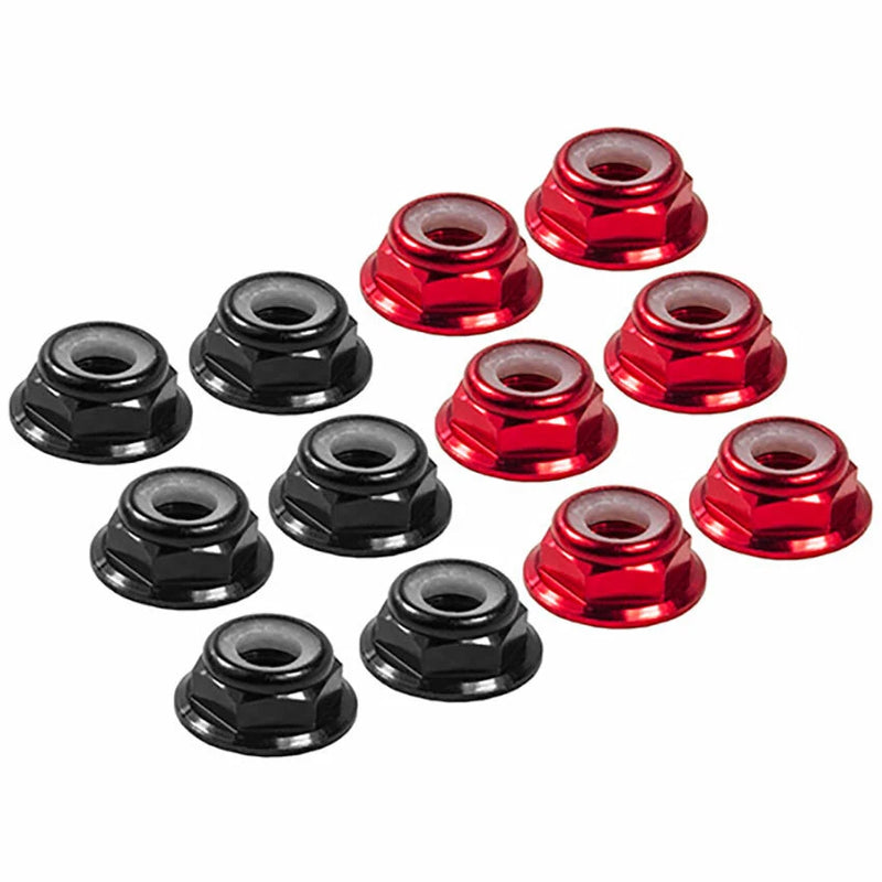 FPV prop nuts set: red & black anodized flanged nuts with threaded holes