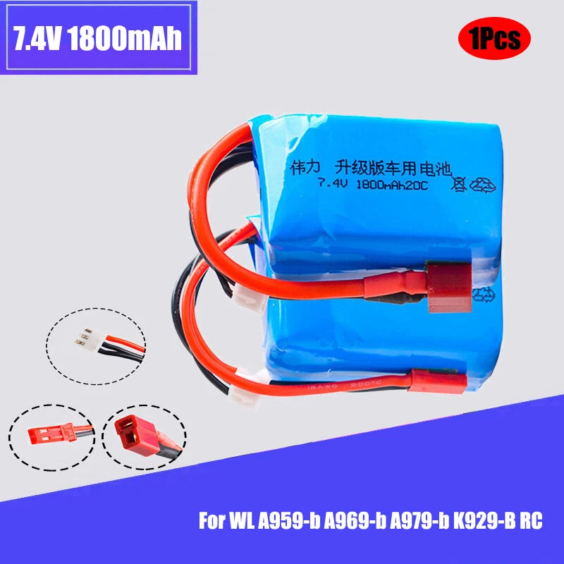 7.4V 1800mah 20C Battery JST/ T plug  for Wltoys A959-b A969-b A979-b K929-B RC
