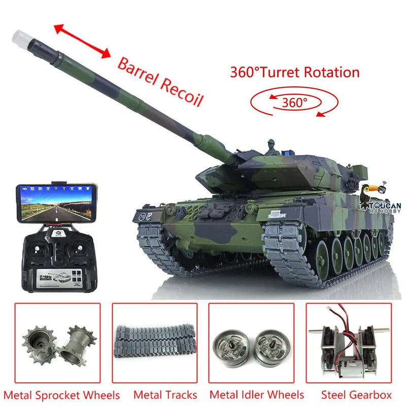 2.4G Henglong 7.0 1/16 Upgrade FPV Leopard2A6 RC Tank 3889 360¡ã Barrel Recoil