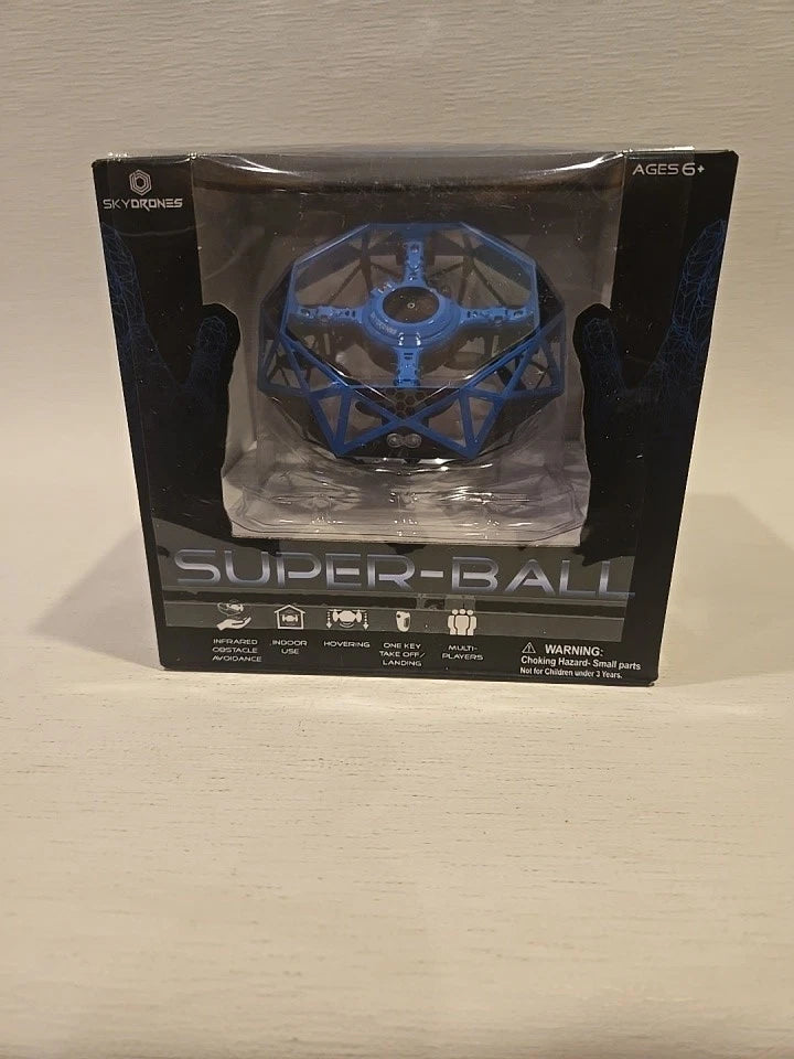 Sky Drones Super-Ball drone ball toy in clear retail box, blue frame