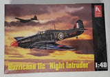 Sealed 1/48 scale model kit box with Hurricane IIC Night Intruder aircraft artwork