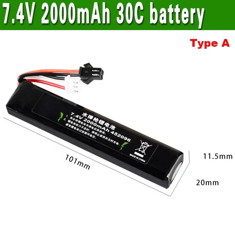 1Pack 2000mAh 7.4V 30C Lipo Battery for RC water Toy Gun Jinming Gen8 M4a1 SCAR