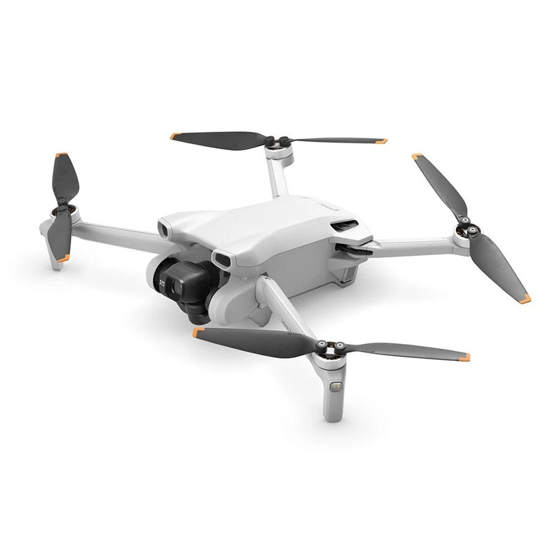 DJI Mini 3 camera drone, white quadcopter with 3-axis gimbal and four propellers