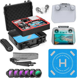 Hard-shell drone accessories case with foam inserts, straps, and camera filters