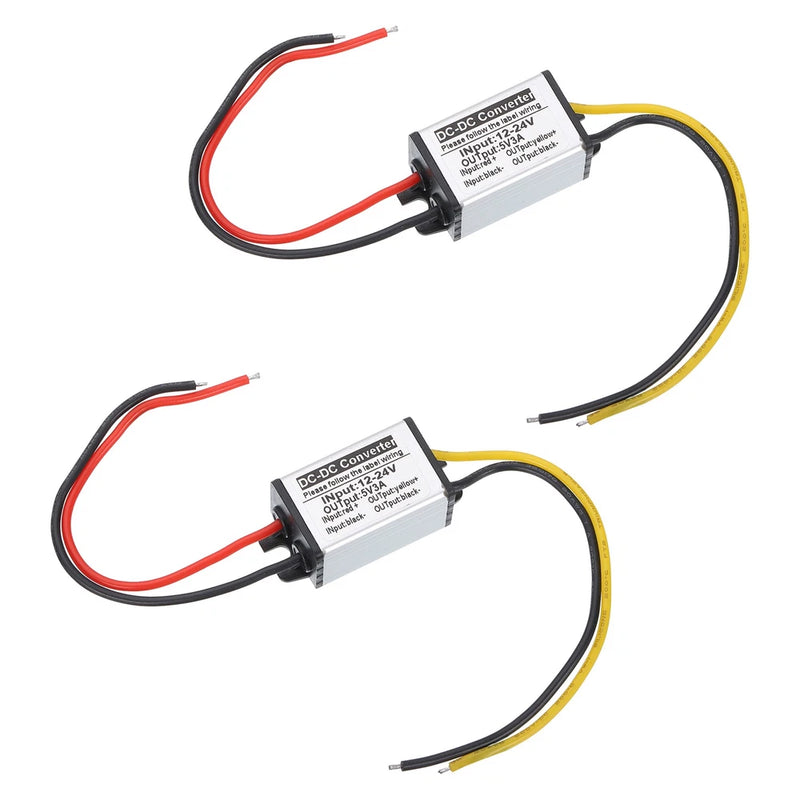2pcs DC 12-24V to DC 5V Power Converter 3A 15W Voltage Step Down Power Supply
