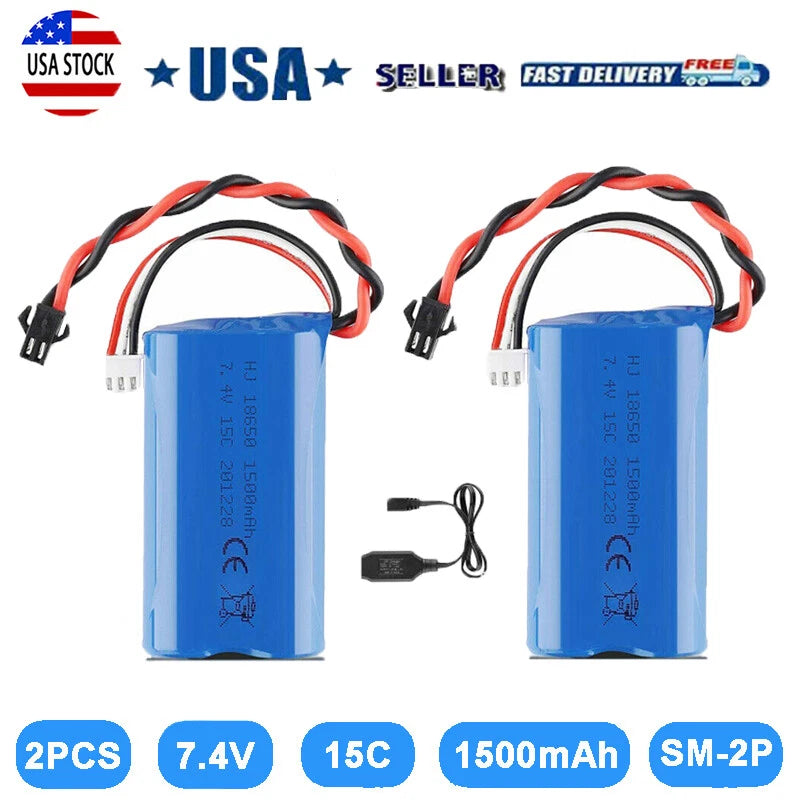 2x Li-ion Battery 15C 7.4V 1500mAh SM Plug + Charger for RC Car Boat Spare Part