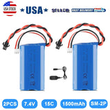 2x Li-ion Battery 15C 7.4V 1500mAh SM Plug + Charger for RC Car Boat Spare Part