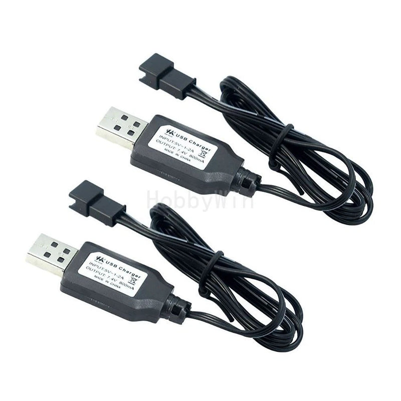 2pcs 7.4V LiPo Li-Ion Battery USB Charger 800mA SM3P Nor Plug for RC Car Boat