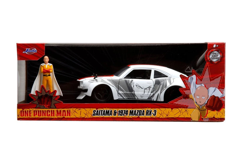 JADA ONE PUNCH MAN 1974 MAZDA RX-3 1:24 SAITAMA FIGURE DIECAST MODEL 33688 #82