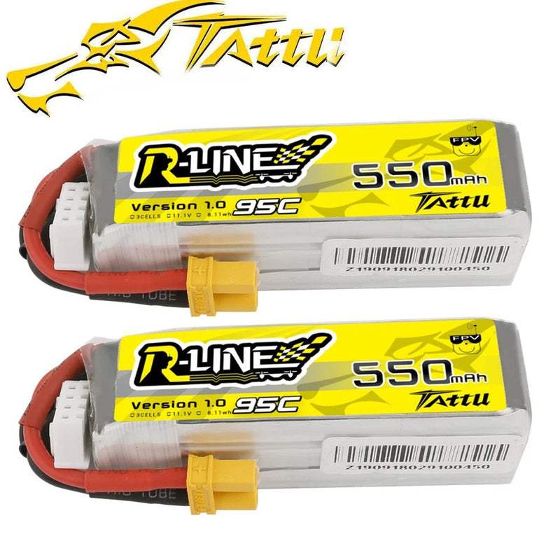 2PC Tattu R-Line 550mAh 11.1V 95C 3S Lipo Battery XT30 For FPV Racing Quadcopter Battery