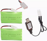 Two NiMH rechargeable battery packs with white connectors and charging plug