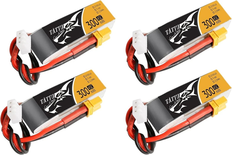 4PCS 7.4V 300mAh 2S 45C LiPo Battery Pack with XT30 Plug for Emax Babyhawk Battery